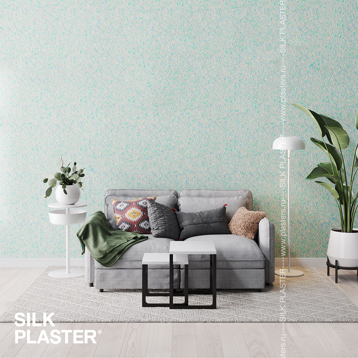 Жидкие обои Silk Plaster Жидкие обои Жидкие обои Premium 806, Зеленый Серый Голубой