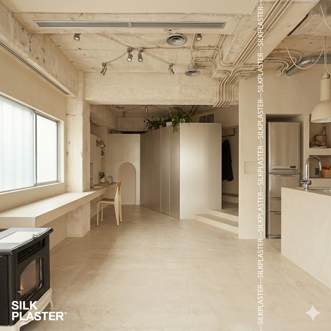 Жидкие обои Silk Plaster Декоративное покрытие AlterItaly ROVIGO Base (РОВИГО База) 650 с эффектом Микроцемент 15 кг, Бежевый