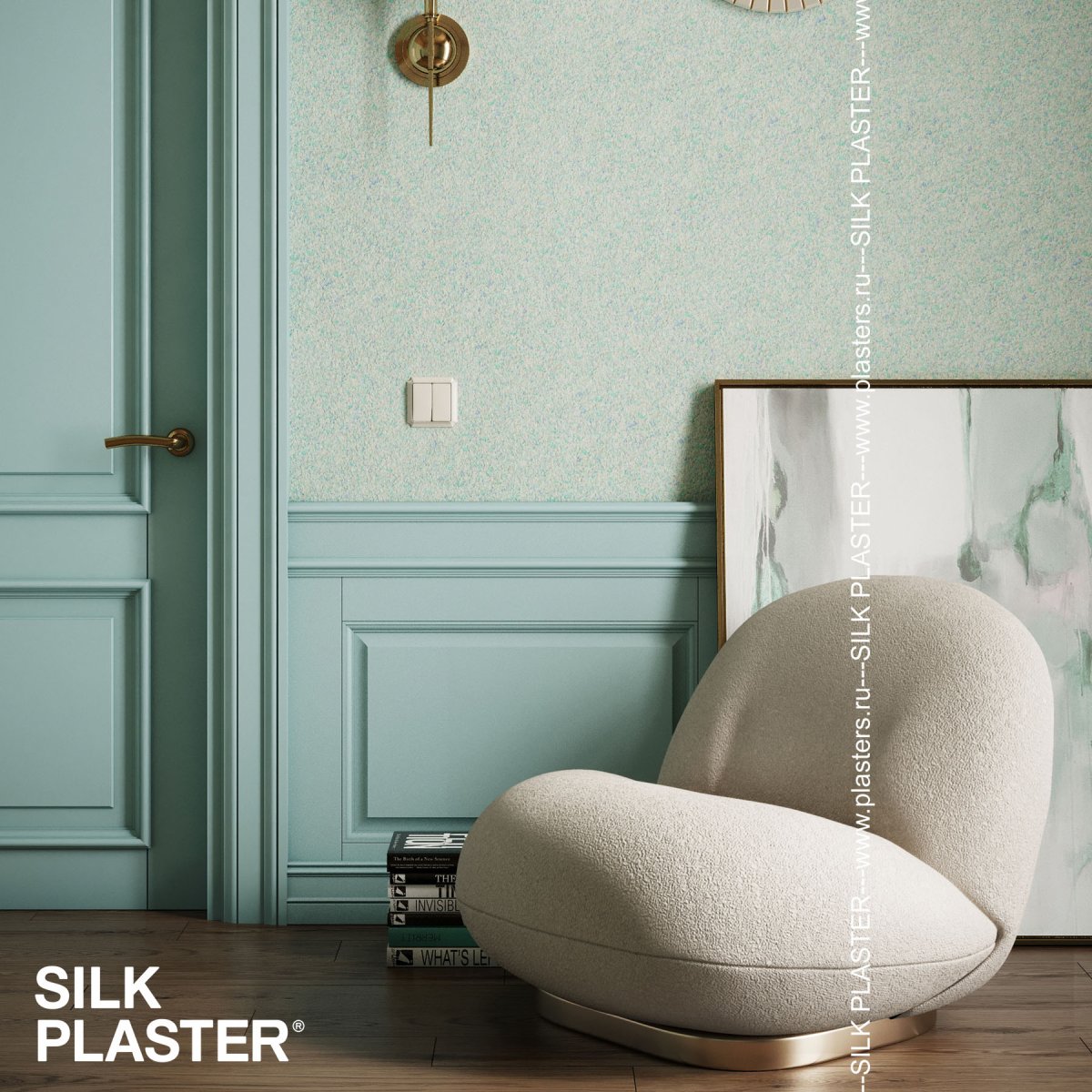 Жидкие обои Silk Plaster Жидкие обои Жидкие обои Premium 806, Зеленый Серый Голубой