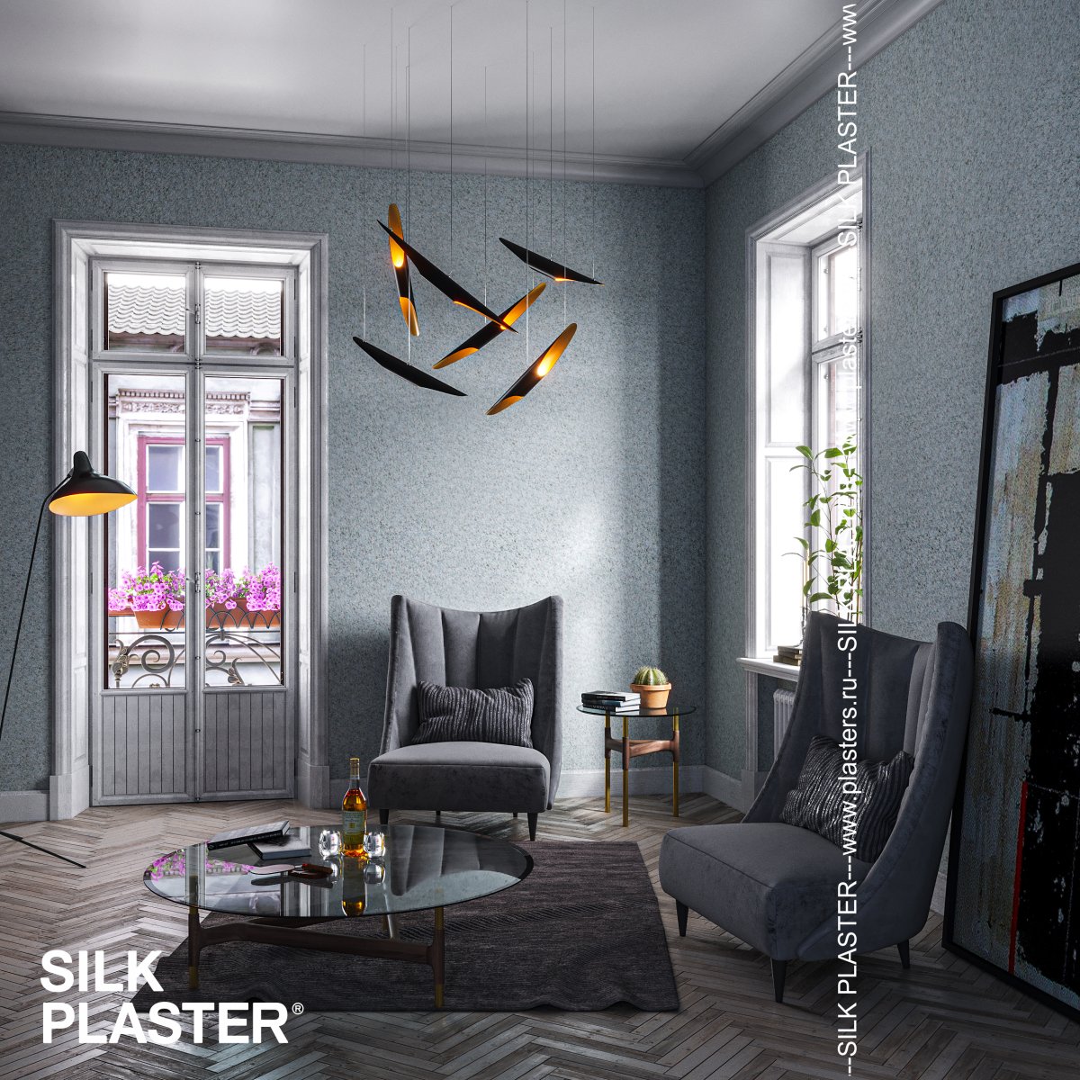 Жидкие обои Silk Plaster Жидкие обои Жидкие обои Air line 601, Серый Голубой